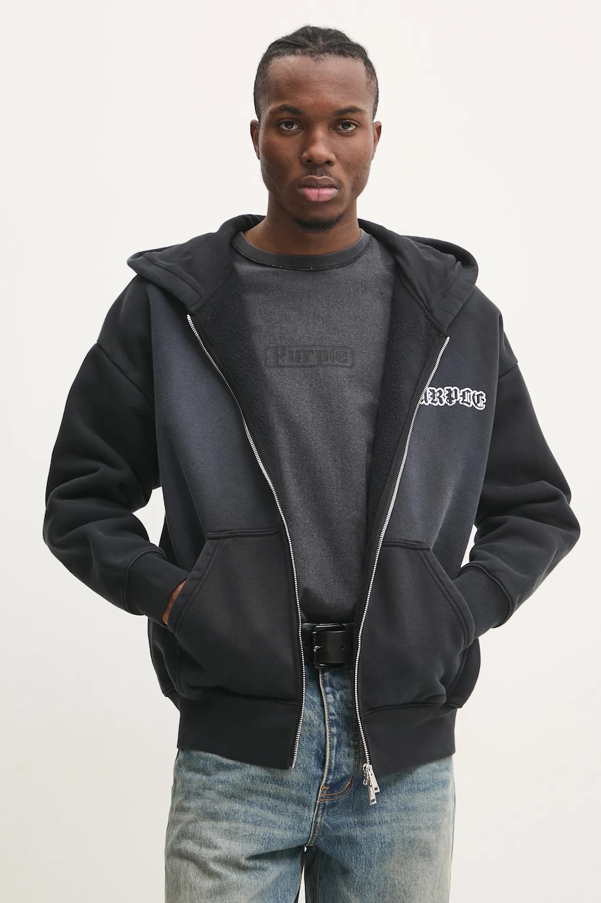 PURPLE BRAND  Bavlněná mikina  HWT FLEECE ZIP FRONT HOODY
