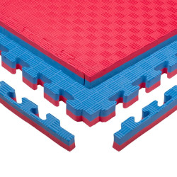 Puzzle tatami podložka inSPORTline Malmeida 100x100x4 cm červeno-modrá, vzor 5 proužků