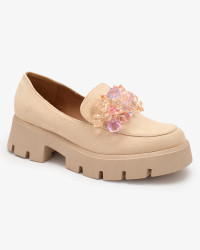 Resti Beige women's moccasins with colorful crystals Crystal Glam