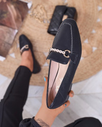 Resti Black women's moccasins with gold embellishment Suletta- Footwear