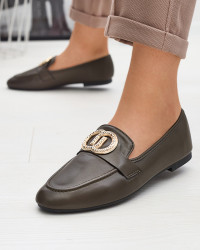 Resti Dark green women's moccasins with gold embellishment Uletta - Footwear