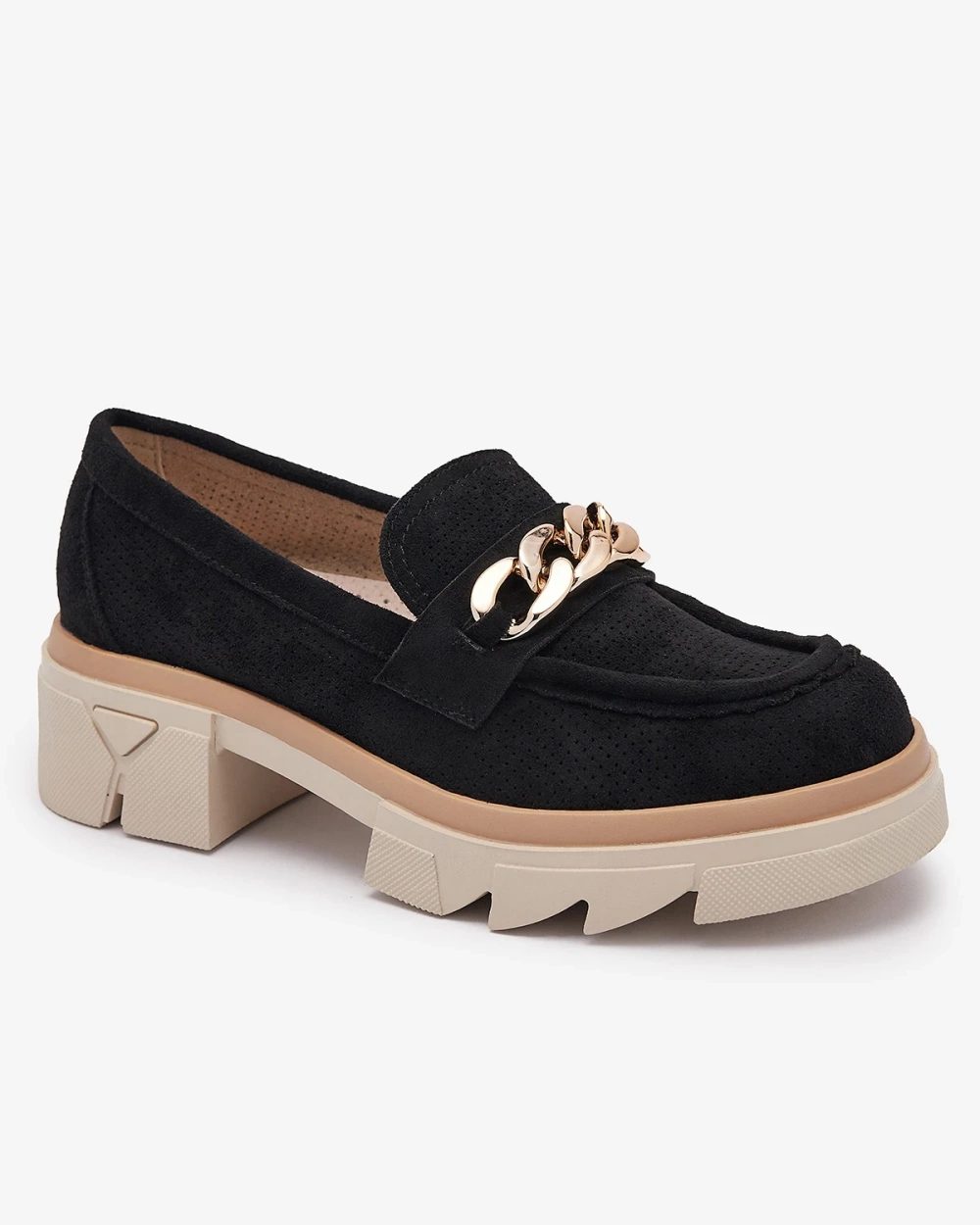 Resti Eco-suede moccasins with gold embellishment in black Zaffix- Footwear