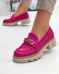 Resti Eco-suede moccasins with gold embellishment in fuchsia Zaffix