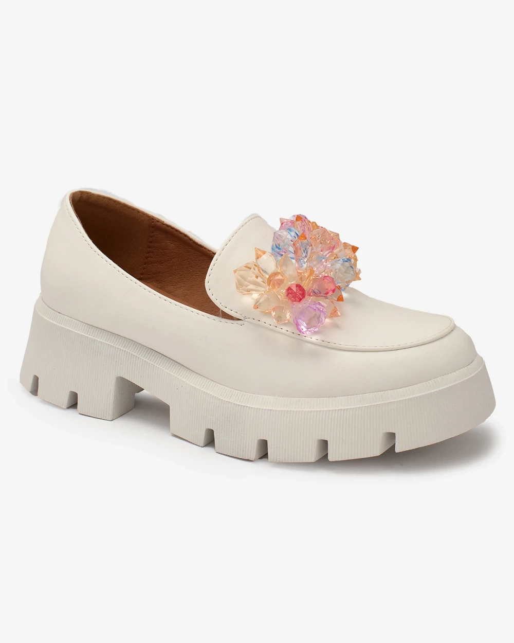 Resti White women's moccasins with colorful crystals Crystal Glam