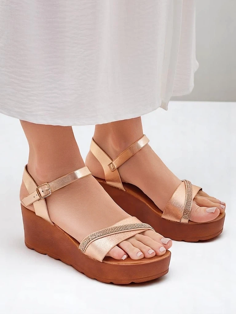 Resti Women's wedge sandals with rhinestones and glitter Aurora Glow