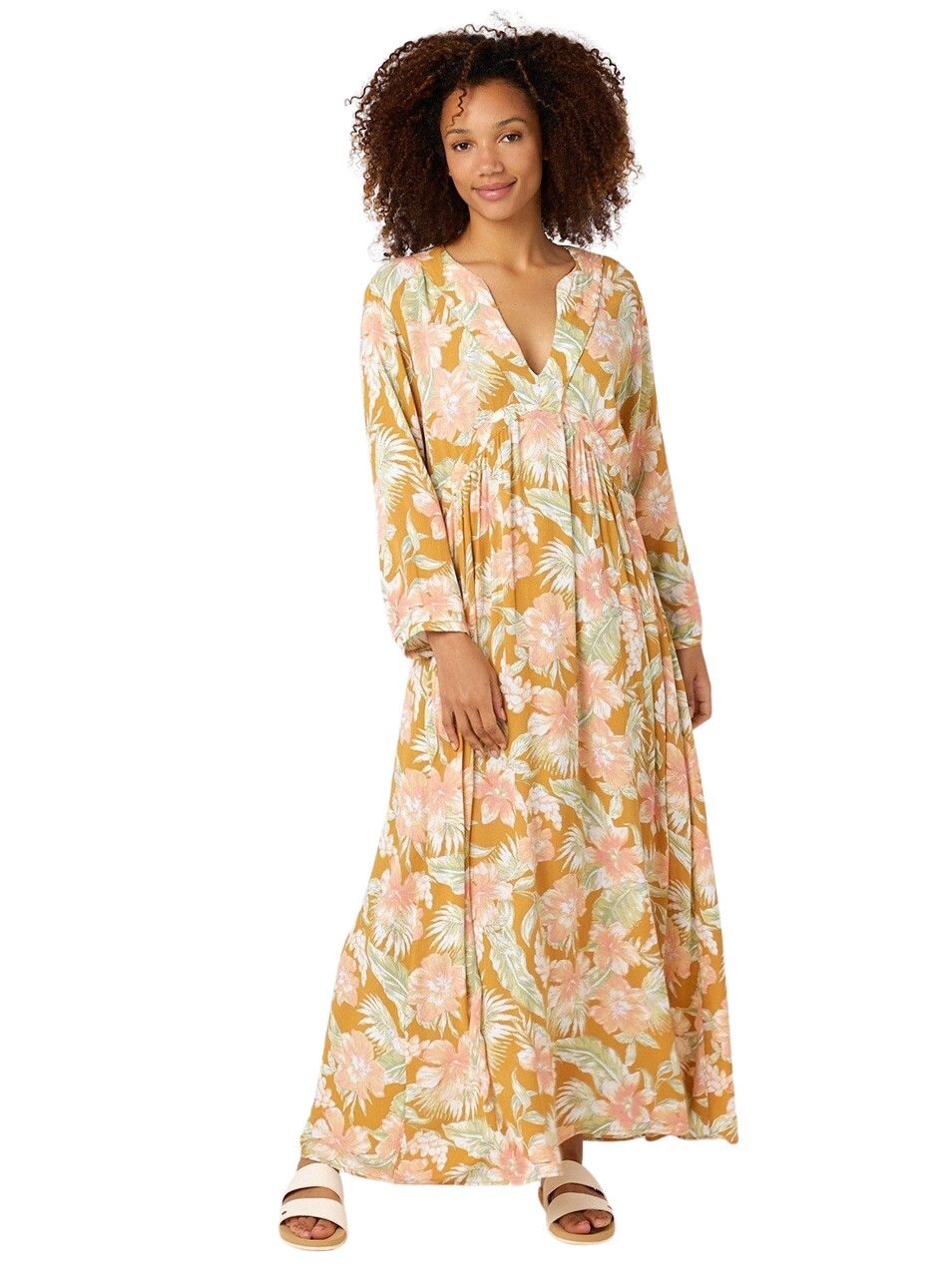 Rip curl dámské šaty Always Summer Kaftan Gold | Zlatá | Velikost S