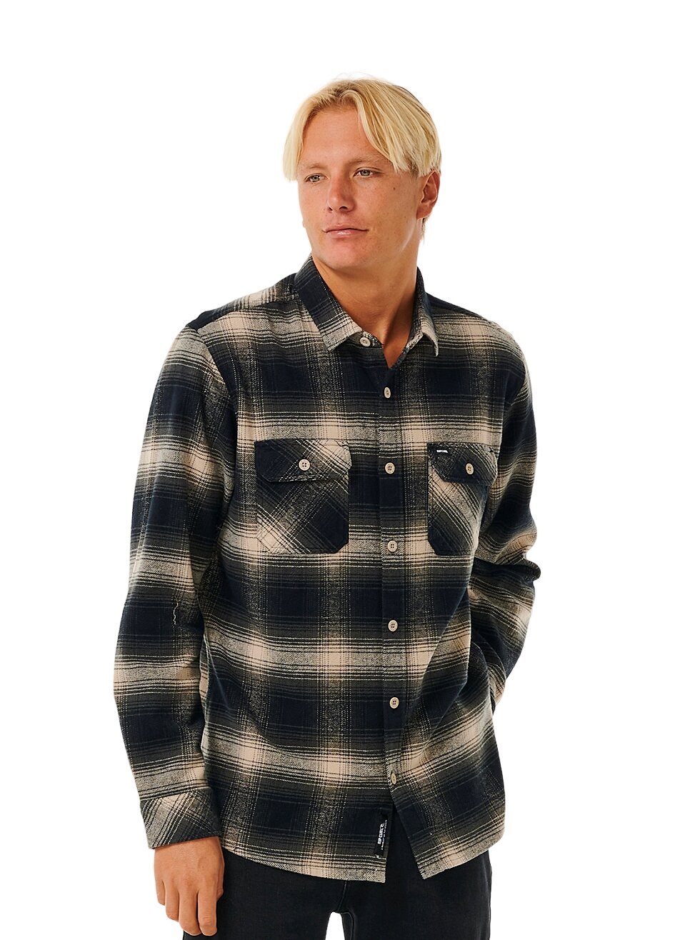 Rip curl pánská košile Count Flannel Taupe | Černá | Velikost L | 100% bavlna