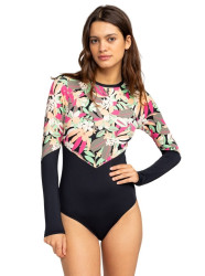 Roxy dámské jednodílné plavky Fashion LS Onesie Anthracite Palm Song S | Černá | Velikost S
