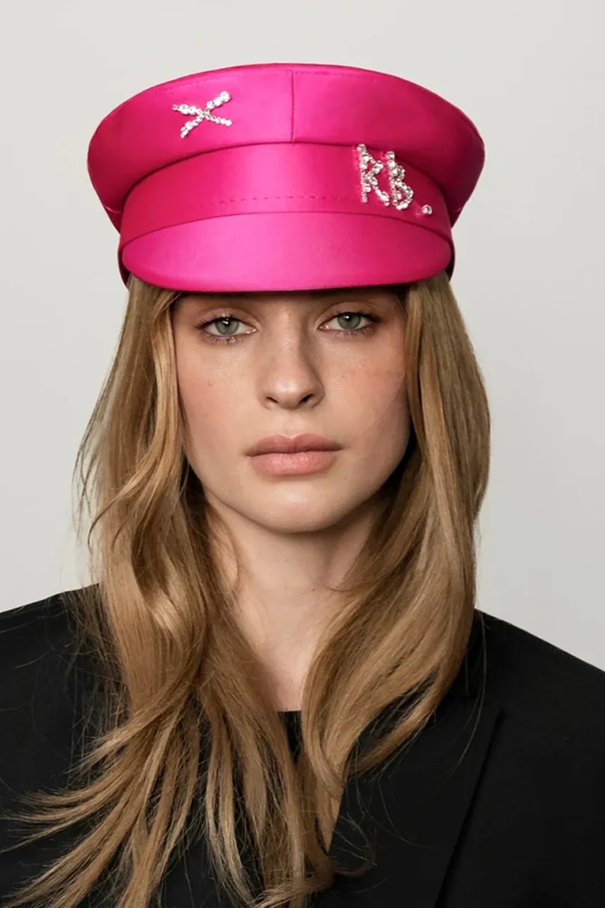 RUSLAN BAGINSKIY  bekovka dámská Crystal-embellished Satin Baker Boy Cap