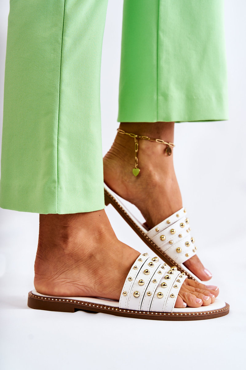 S. BARSKI Dámské kožené pantofle s zdobením bílým Brien