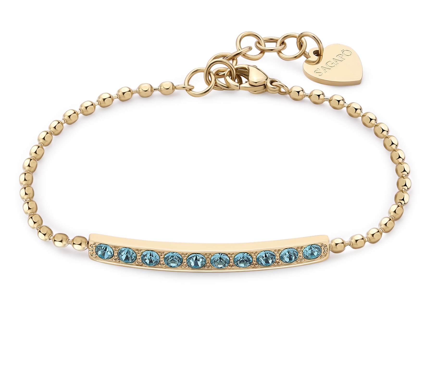 S'Agapõ Elegantní pozlacený náramek se světle modrými krystaly Dazzly SDZ18