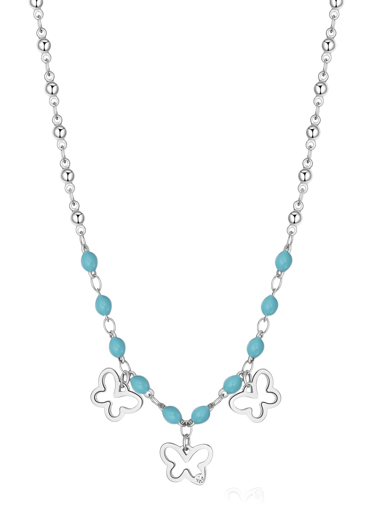 S'Agapõ Korálkový náhrdelník z oceli Motýlci Vibes SVB19