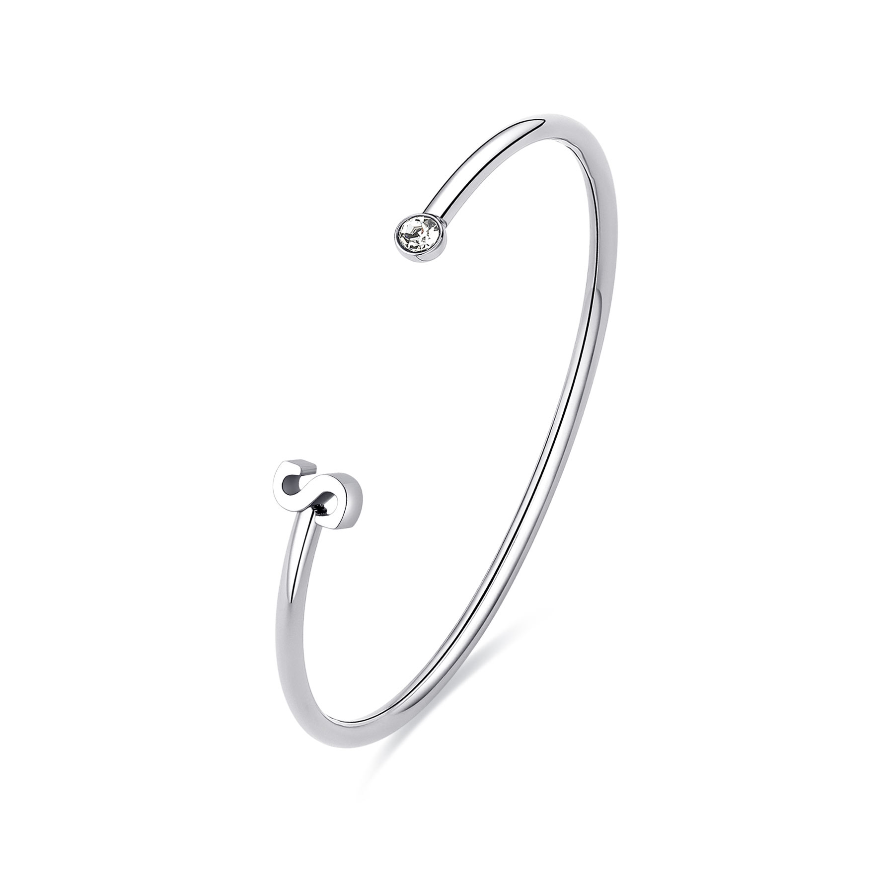 S'Agapõ Otevřený pevný náramek s písmenem S Click SCK229