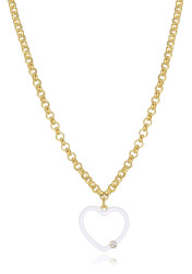 S'Agapõ Pozlacený dámský náhrdelník s bílým srdcem Vibes SVB09