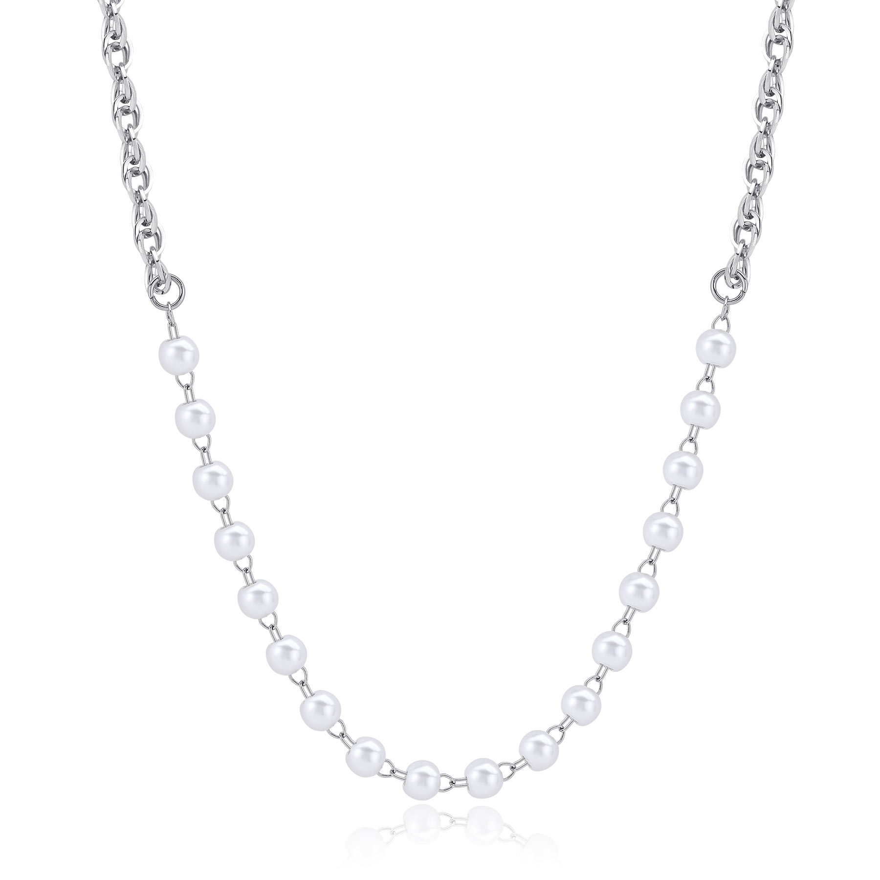 S'Agapõ Půvabný ocelový náhrdelník s perlami Chunky SHK63