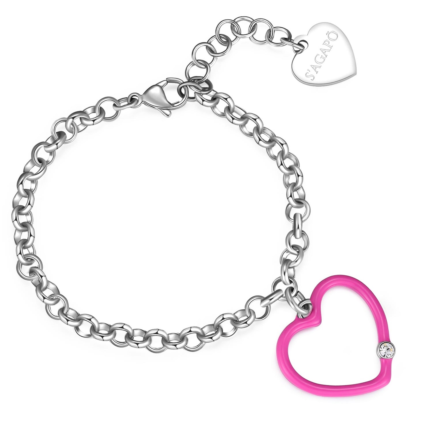 S'Agapõ Romantický ocelový náramek se srdcem Vibes SVB15
