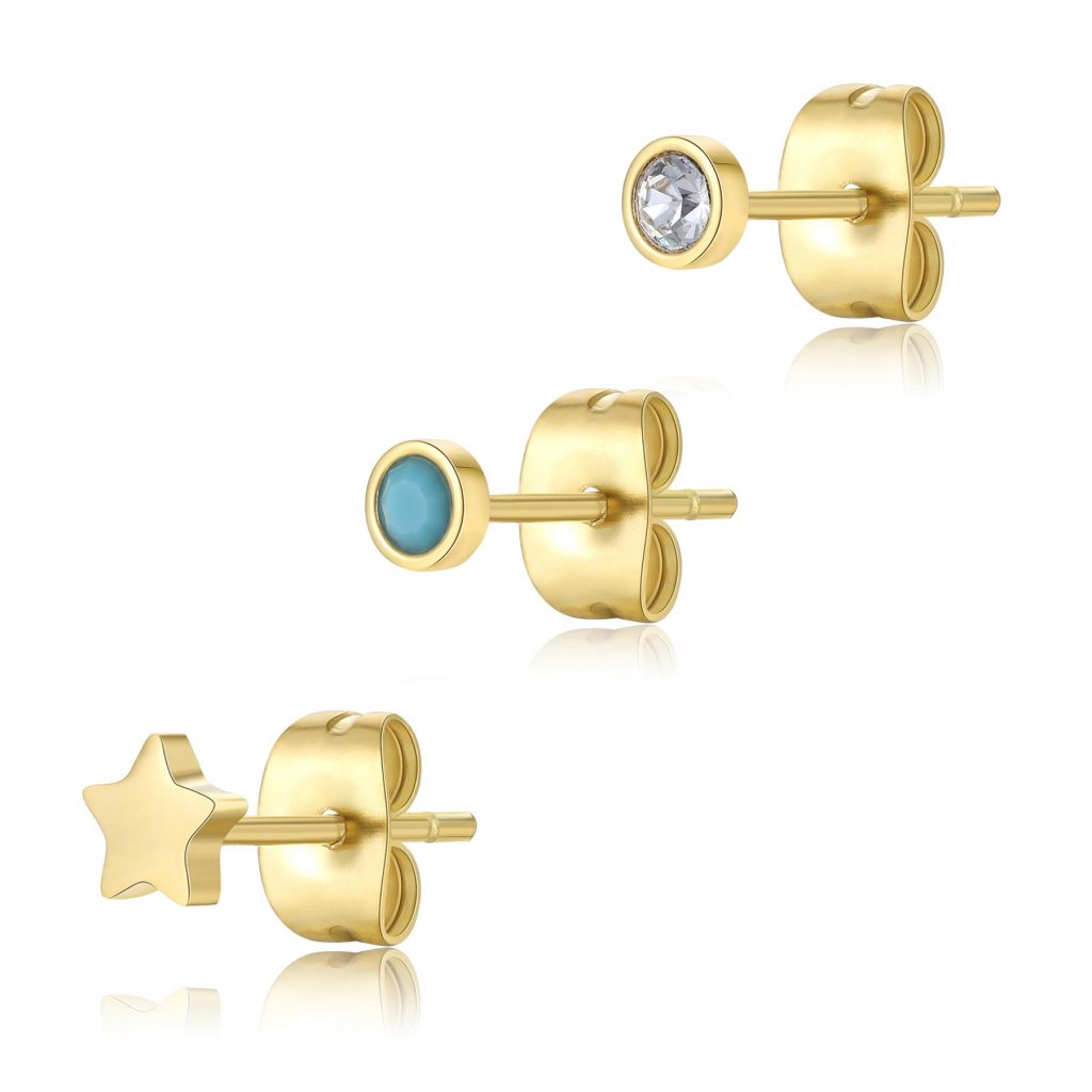 S'Agapõ Sada tří pozlacených single náušnic Glam CLICK SCK167