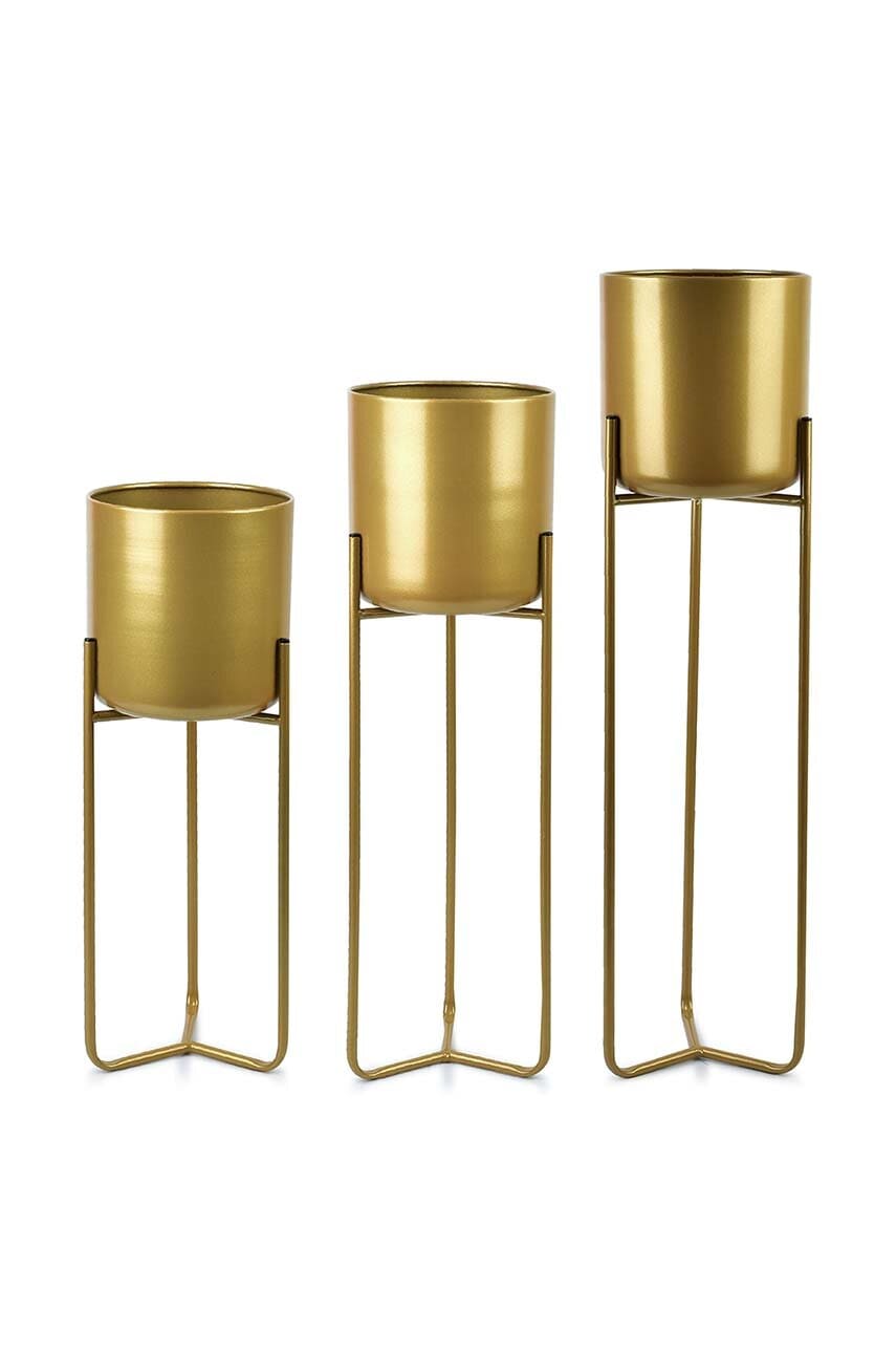 Sada květináčů se stojanem Affek Design Swen Gold 19 x 77 / 19 x 66 / 19 x 55 cm 3-pack
