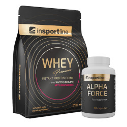 SADA: Protein inSPORTline WHEY Premium 700g + Stimulant inSPORTline AlphaForce, 90 kapslí bílá čokoláda s malinami