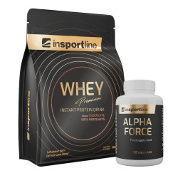 SADA: Protein inSPORTline WHEY Premium 700g + Stimulant inSPORTline AlphaForce, 90 kapslí čokoláda s lískovými oříšky