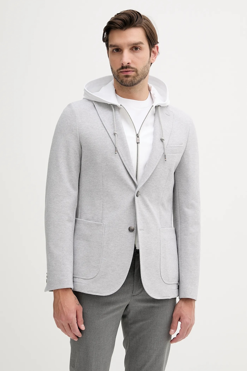 Sako BOSS C-Hanry-J-Hoodie-253 pánské, šedá barva, 50545835