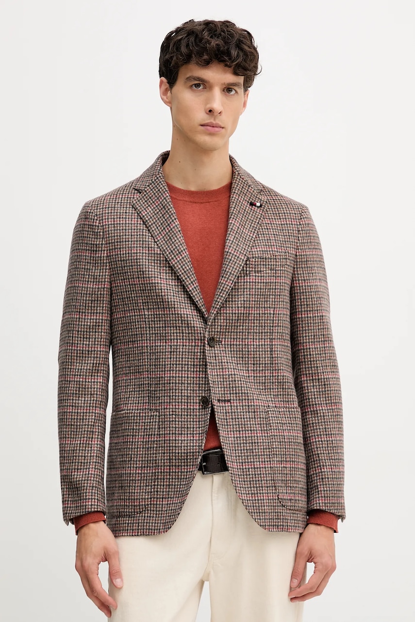 Sako s přídavkem vlny Tommy Hilfiger hnědá barva, FSTHL6949.FSTH510