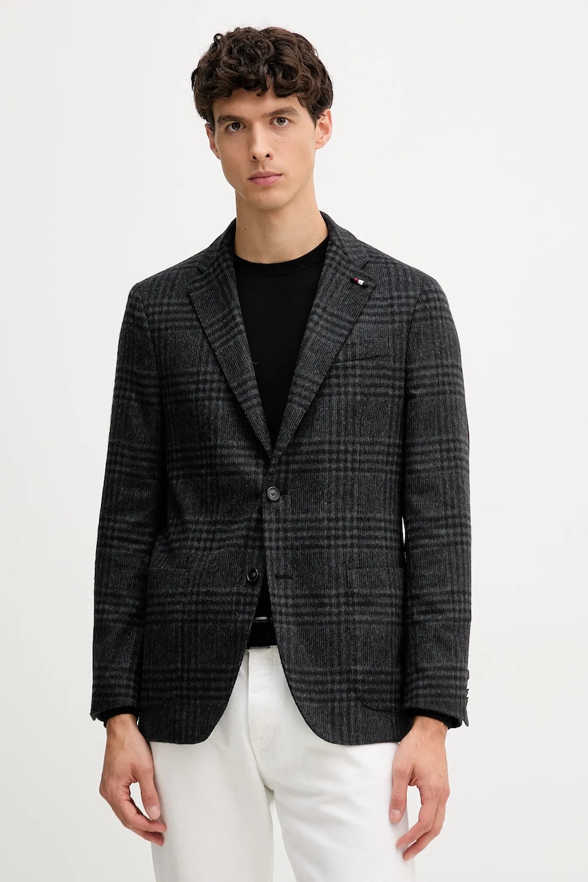 Sako s přídavkem vlny Tommy Hilfiger šedá barva, FSTHL6505.FSTH512