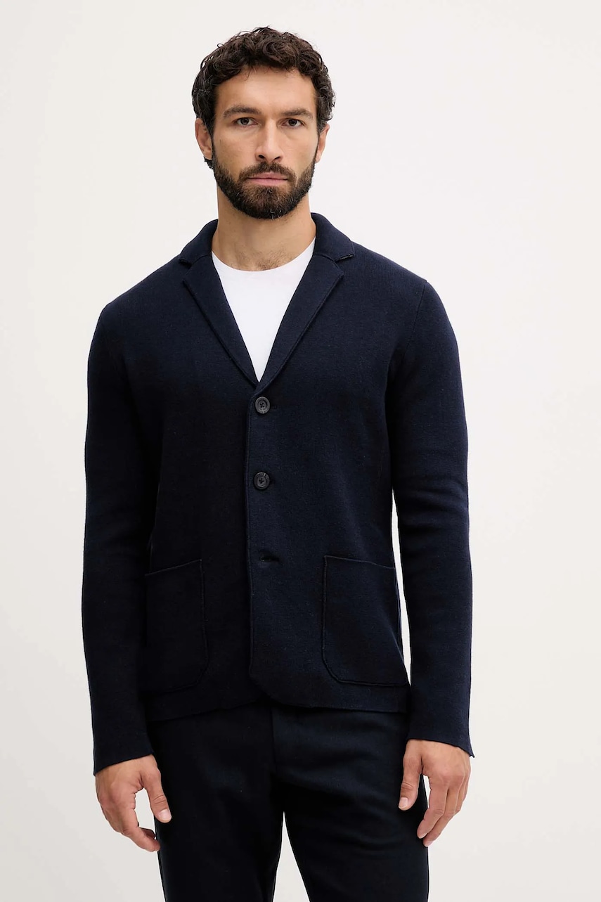 Sako s přídavkem vlny United Colors of Benetton tmavomodrá barva, 1Y6SK601K