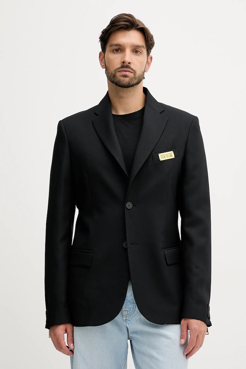 Sako s přídavkem vlny Versace Jeans Couture černá barva, 79GAQ706 N0136