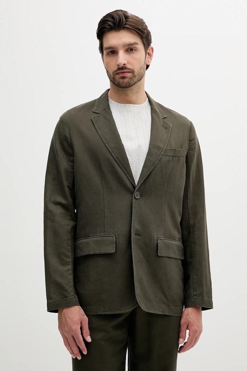 Sako s příměsí lnu Armani Exchange pánské, zelená barva, XM000654 AF13180