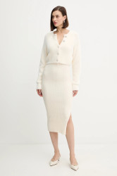 Šaty a svetr Morgan béžová barva, midi, přiléhavé, RMORILO