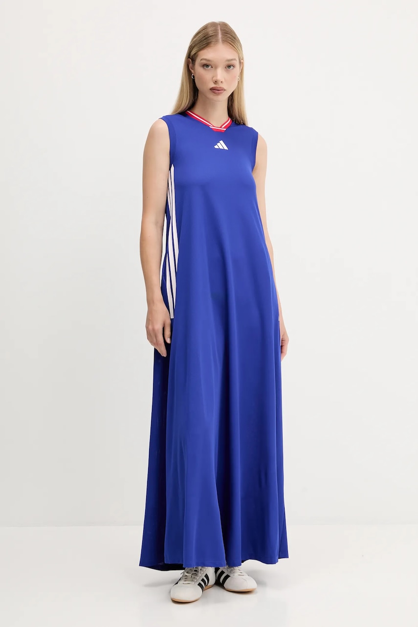Šaty adidas House of Tiro modrá barva, maxi, JW6819