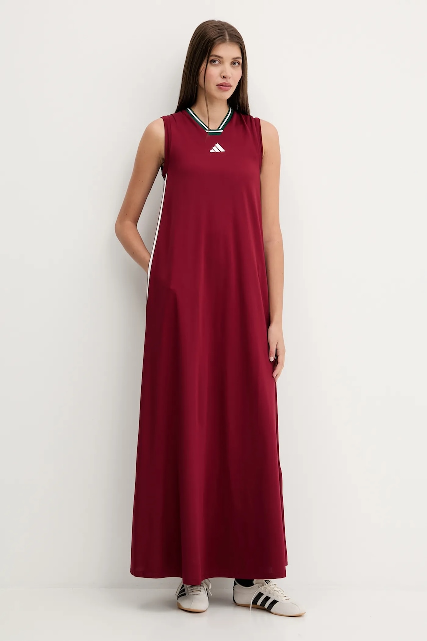 Šaty adidas House of Tiro vínová barva, maxi, JX5160