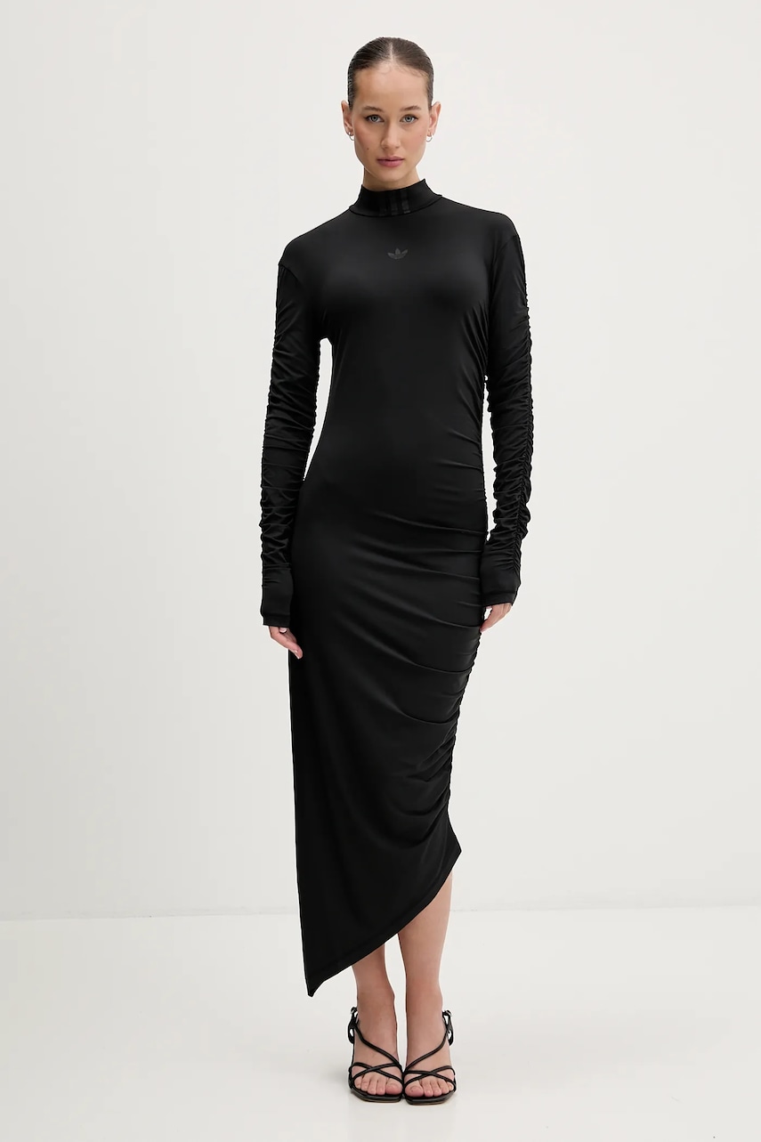 Šaty adidas Originals Ruched černá barva, maxi, přiléhavé, JW2806
