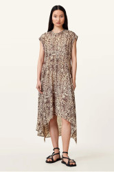 Šaty AllSaints ARWEN béžová barva, midi, W104DC