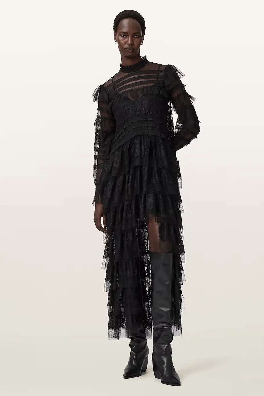 Šaty AllSaints černá barva, maxi, W182DD