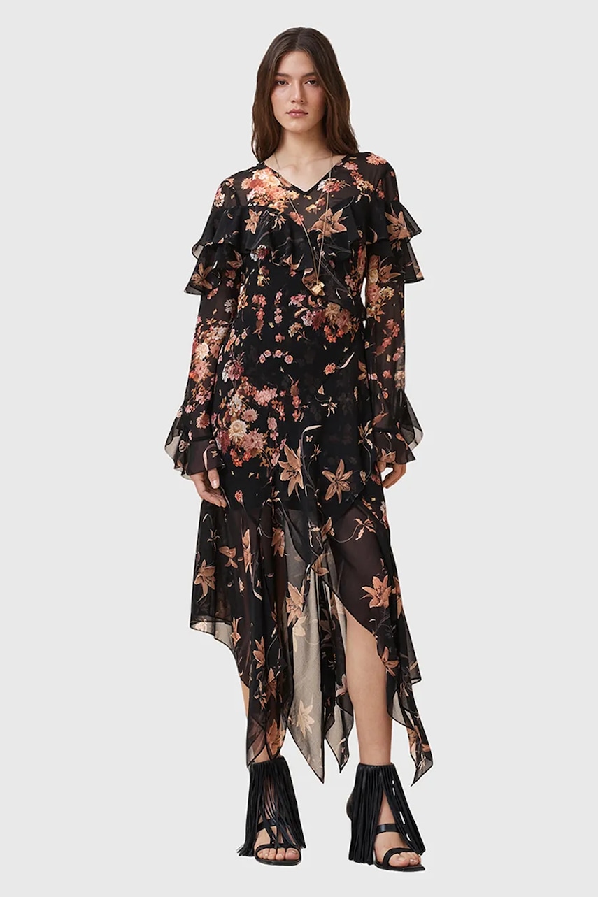 Šaty AllSaints FRESCA černá barva, maxi, W021DD