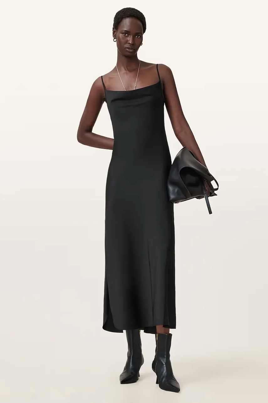 Šaty AllSaints HADLEY černá barva, midi, přiléhavé, W033DZ