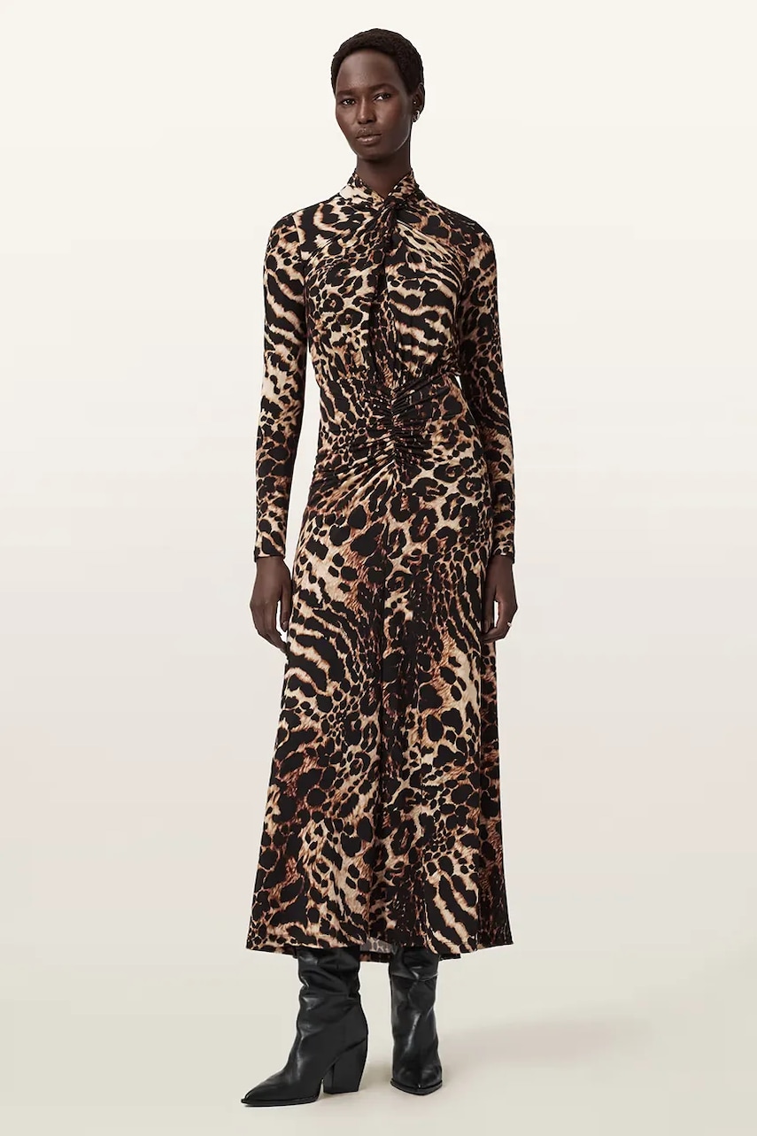 Šaty AllSaints hnědá barva, maxi, W206DD