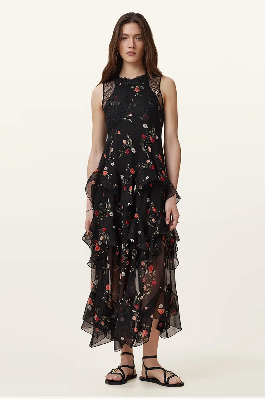 Šaty AllSaints QUINN černá barva, maxi, W208DC