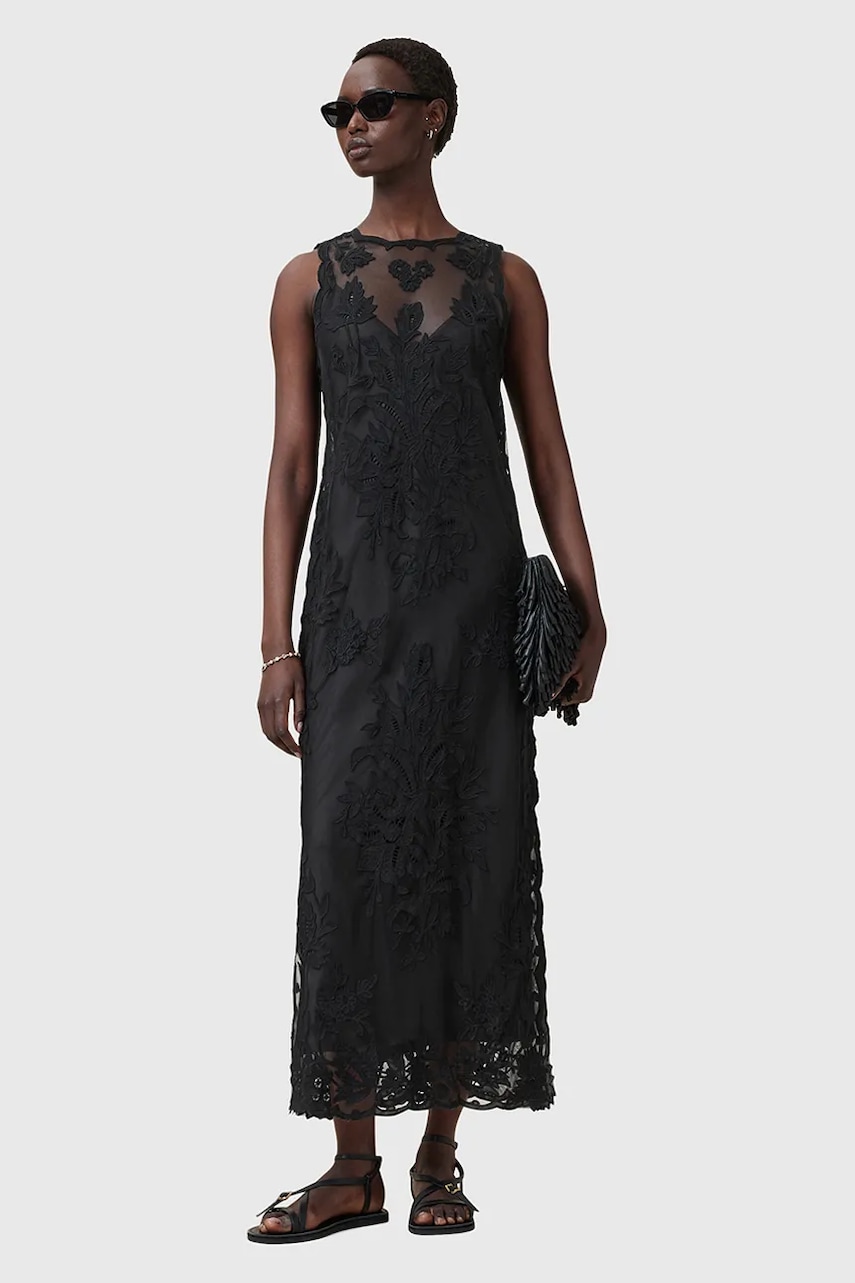 Šaty AllSaints RYE černá barva, maxi, přiléhavé, W130DC