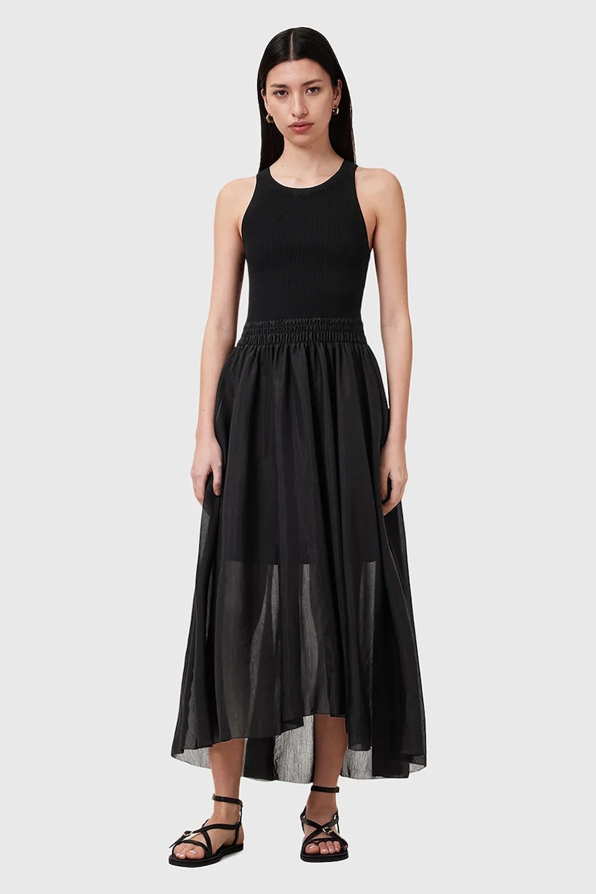 Šaty AllSaints ZENIA černá barva, midi, W188DC