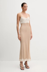 Šaty Bardot béžová barva, maxi, 60118DB