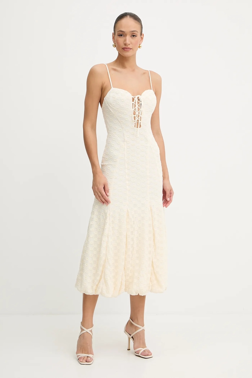 Šaty Bardot béžová barva, maxi, přiléhavé, 59928DB