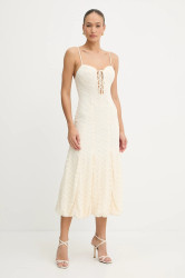 Šaty Bardot béžová barva, maxi, přiléhavé, 59928DB