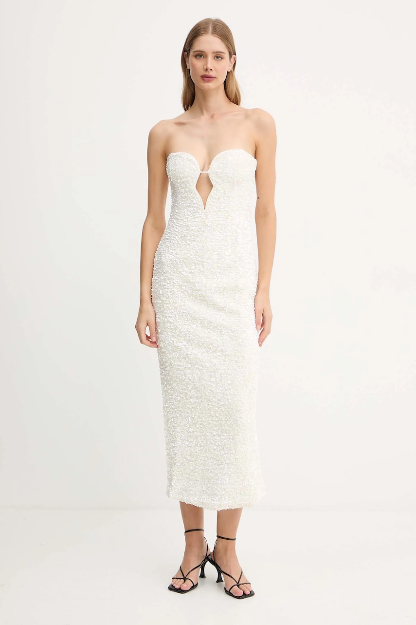 Šaty Bardot béžová barva, mini, 59946DB