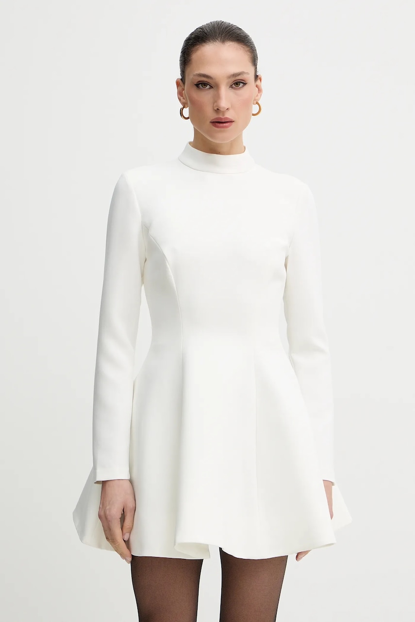 Šaty Bardot béžová barva, mini, 60238DB