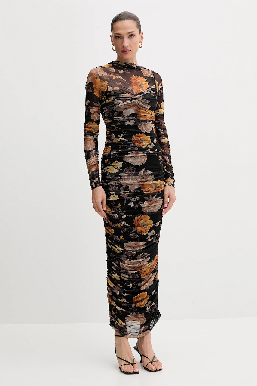 Šaty Bardot černá barva, midi, přiléhavé, 60096DB