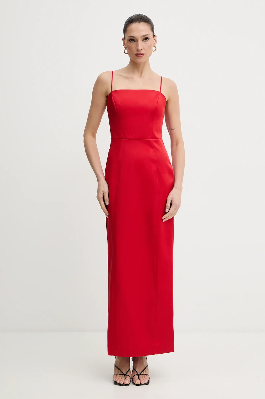 Šaty Bardot červená barva, midi, 60179DB