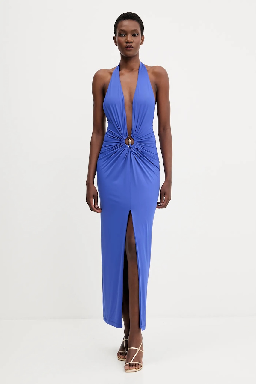 Šaty Bardot fialová barva, maxi, přiléhavé, 59914DB